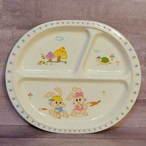 Vintage Pecoware 1986 Divided Plate Bunny Rabbit Mushrooms Easter Turtle